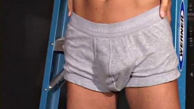 Ryler Jackson decides to take a break from painting and beat off. After stripping naked, the young man strokes his cock with determination, edging himself a few times, before blowing a cum load onto his stomach.