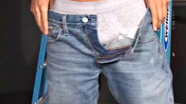 Ryler Jackson decides to take a break from painting and beat off. After stripping naked, the young man strokes his cock with determination, edging himself a few times, before blowing a cum load onto his stomach.