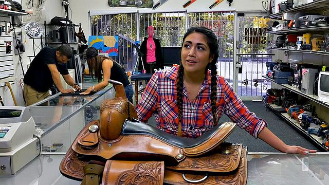 Cocksucking pawnshop babe pounded by shop owner