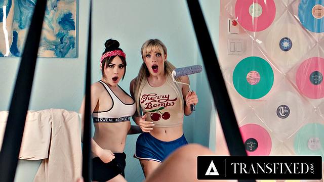 TRANSFIXED - Trans Try New Sex Swing 3-Way With Their Roommate Khloe Kapri