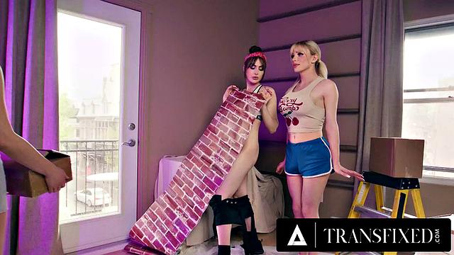 TRANSFIXED - Trans Try New Sex Swing 3-Way With Their Roommate Khloe Kapri