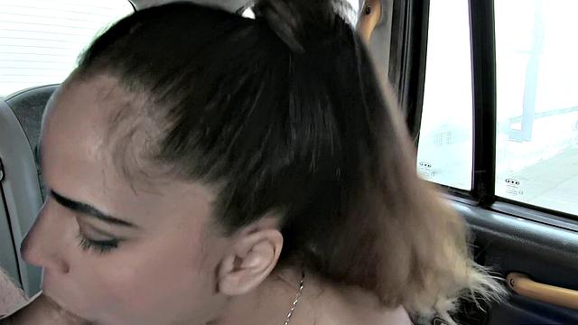 Stunning Romanian with perfect tits gets a taxi facial