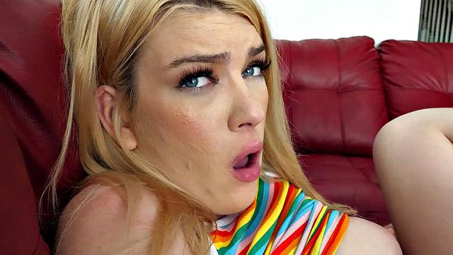 Bashful blonde newbie goes from nervously kissing to moaning and cumming like crazy with a deep cock in her tight, young asshole.