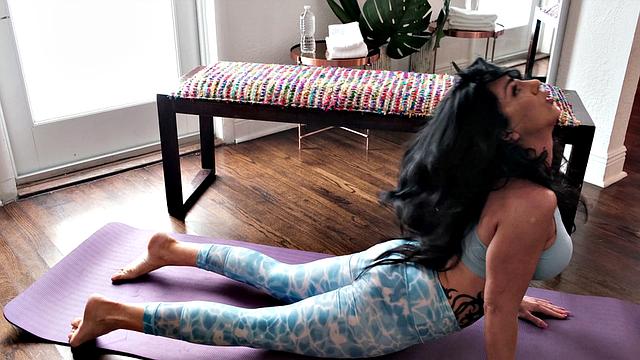 Jadan puts the in hot yoga