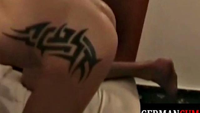 Sturdy inked Germans barebacked doggystyled during orgy