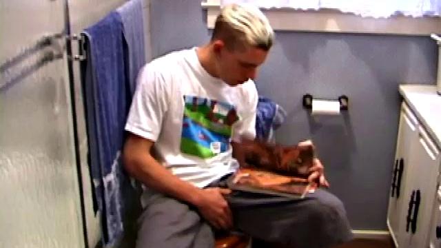 Who, when we were young, didn't sneak off to the bathroom for some privacy, while jacking off? In this solo scene, take a stroll down memory lane, as we watch cute young Shane doing the same.