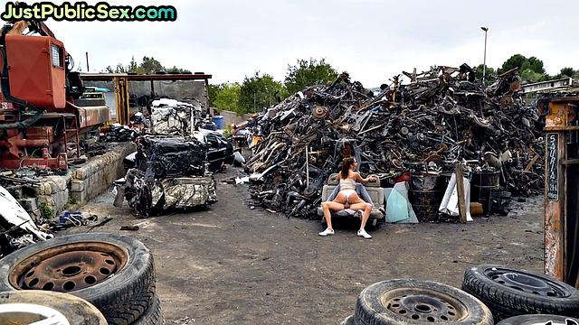 Cockhungry slut fucked on landfill