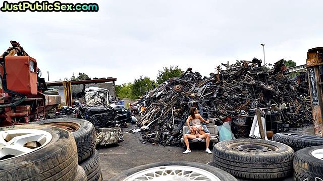 Cockhungry slut fucked on landfill