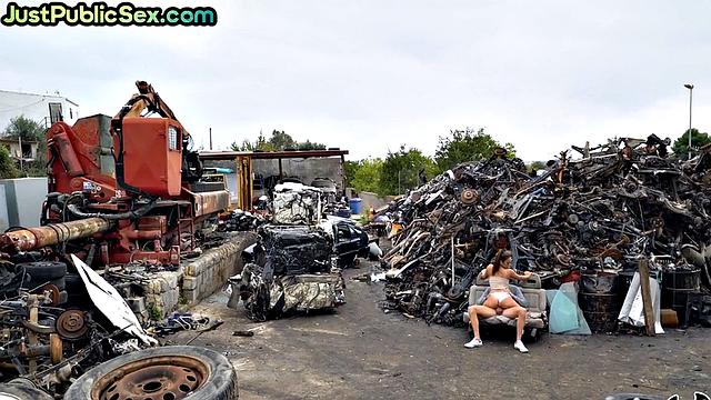 Cockhungry slut fucked on landfill