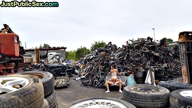 Cockhungry slut fucked on landfill