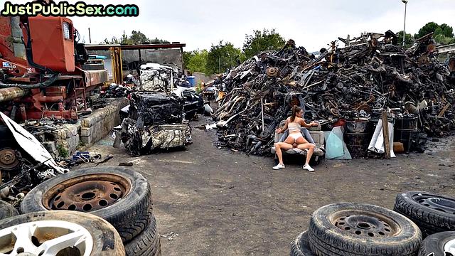 Cockhungry slut fucked on landfill