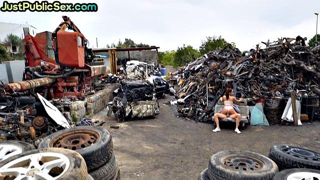 Cockhungry slut fucked on landfill