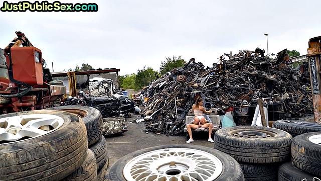 Cockhungry slut fucked on landfill