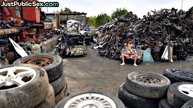 Cockhungry slut fucked on landfill