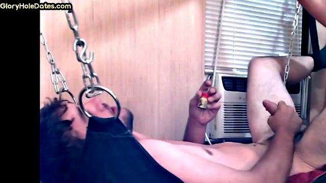 Mature daddy fucks sling bottom in homemade private video