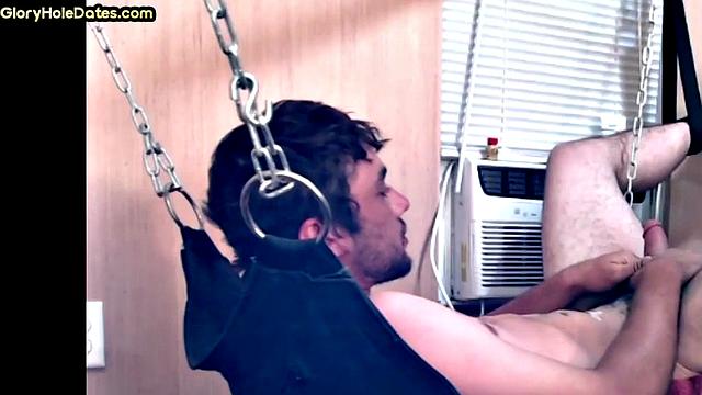 Mature daddy fucks sling bottom in homemade private video