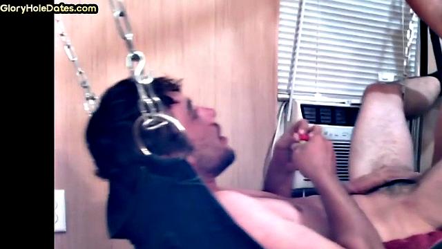 Mature daddy fucks sling bottom in homemade private video