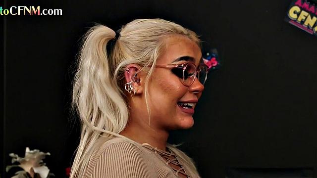 Office CFNM cocksucker spoils cock in femdom BJ