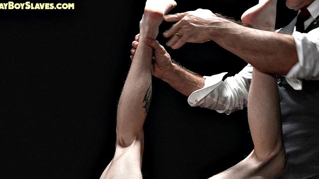 Submissive oiled twink barebacked by suited top