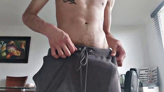 Pervert Boy starts working up a boner in his pants. Once hard, he reveasl his big stiff cock.
