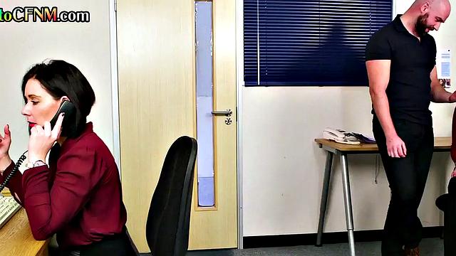 CFNM secretaries cocksucking boss until cumshot