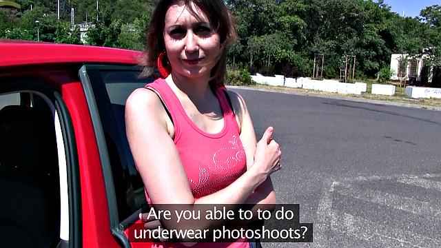 A Russian babe bang in the woods in her tight bald pussy!