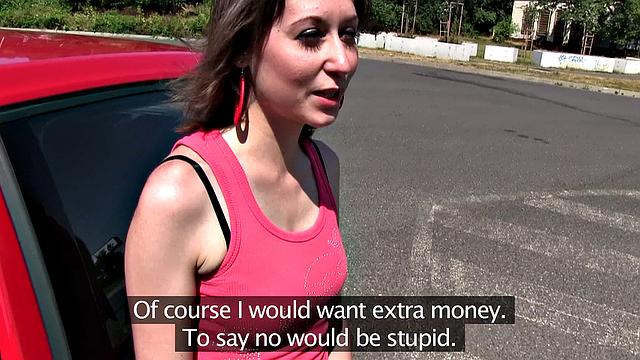 A Russian babe bang in the woods in her tight bald pussy!