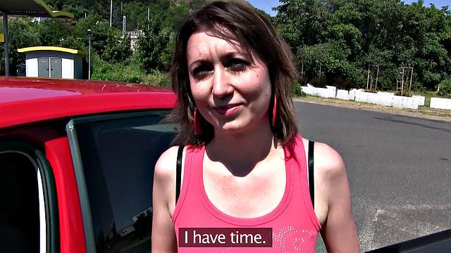 A Russian babe bang in the woods in her tight bald pussy!