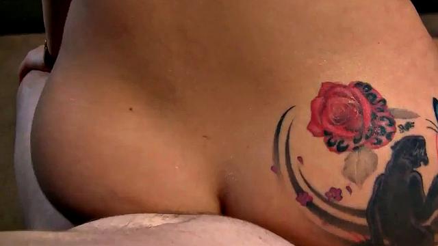 Oiled up blonde tattooed babe gets her tight pussy drilled in POV after a hot BJ