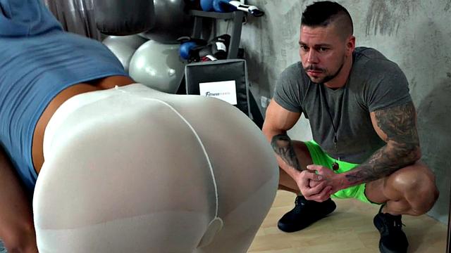 Buttslammed babe rides cock after gym