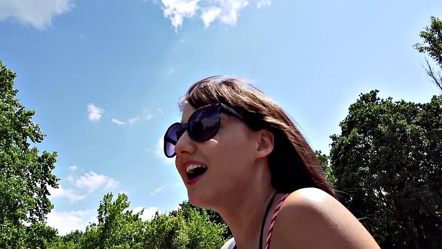 Kinky Hungarian Brunette Pounded Outdoors with Glasses & Nipples