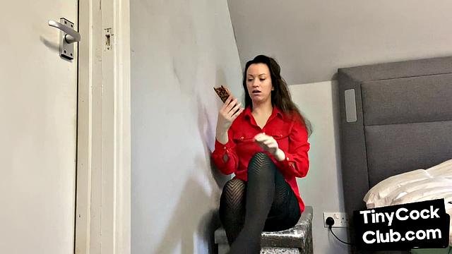 SPH domina in leather talks bad to small dick losers