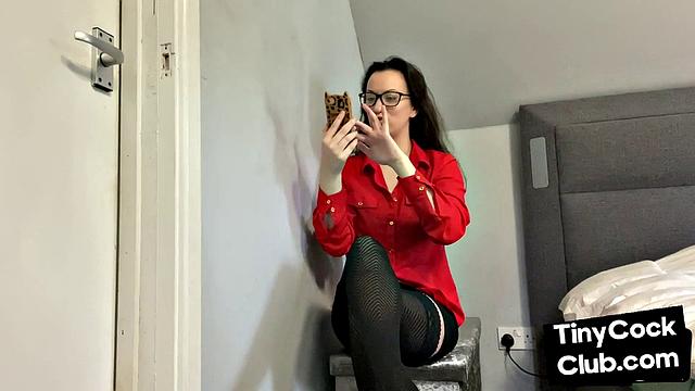 SPH domina in leather talks bad to small dick losers