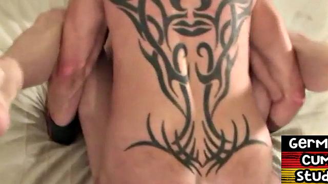 Skinny German barebacked by muscled tattooed DILF