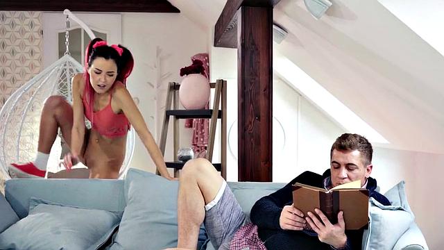 Cute 21yo petite riding older guy when home alone