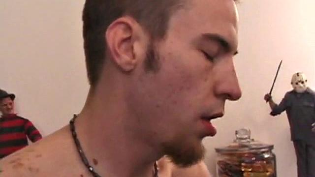 With skateboards between their legs, Mark and Kent pull out their cocks for a side-by-side jerk off. Kent strips off his shirt and pants, and by the time they are both naked, Mark accepts an invitation from Kent to suck him.