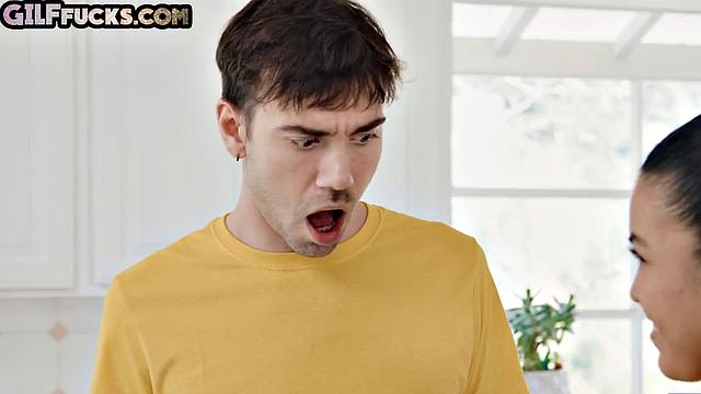 Big-titted blonde satisfies stud