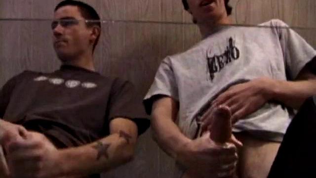 Jayden and Dan grease up their wood and we get close-ups of their horny faces. Jayden sports 8 inches and Dan holds his own. Always the instigator, Dan suggests they cum all over the glass table.