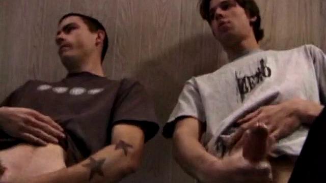 Jayden and Dan grease up their wood and we get close-ups of their horny faces. Jayden sports 8 inches and Dan holds his own. Always the instigator, Dan suggests they cum all over the glass table.