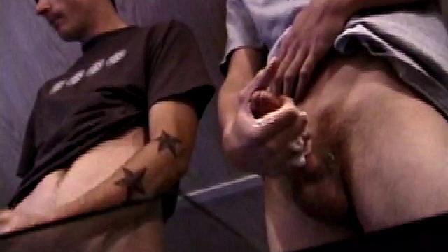 Jayden and Dan grease up their wood and we get close-ups of their horny faces. Jayden sports 8 inches and Dan holds his own. Always the instigator, Dan suggests they cum all over the glass table.
