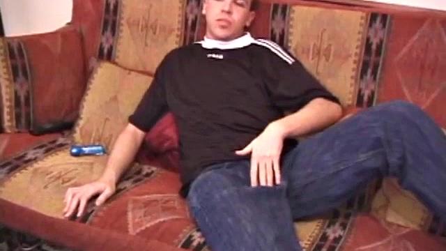 Young Austin Joseph wants to get rid of four days of built up cum, so he strips naked and strokes his hard cock. He jerks it hard and soon delivers a huge cum load all over his chest.