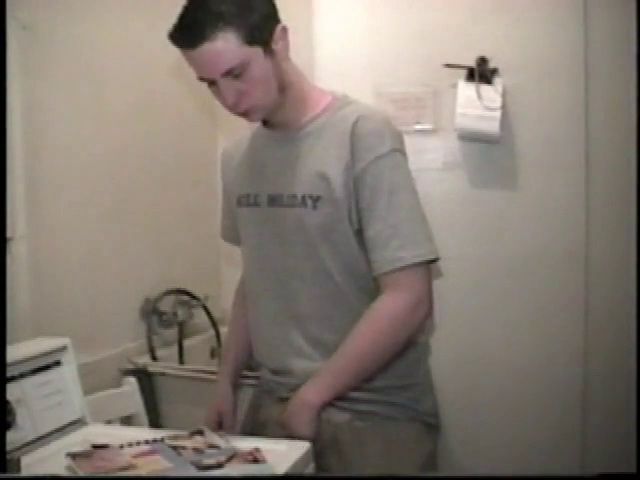 Boy-next-door spreads his new straight porn magazine on top of the washing machine and pulls his cock out of the fly.