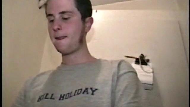 Boy-next-door spreads his new straight porn magazine on top of the washing machine and pulls his cock out of the fly.