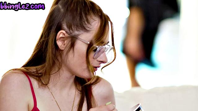 Lesbian busty mature facesitting her BFF on the sofa