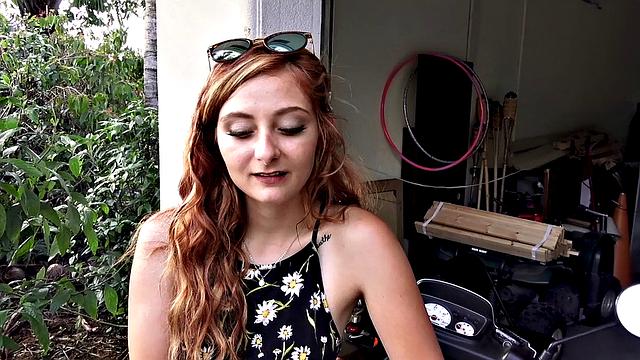 Scooter Trouble gives you the best outdoor handjob ever with her tattooed pussy