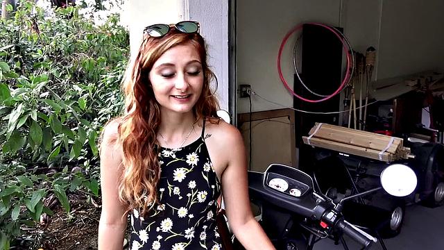 Scooter Trouble gives you the best outdoor handjob ever with her tattooed pussy