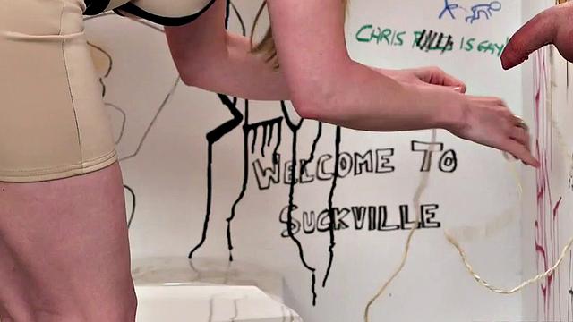 CFNM babe sucking off tiedup gloryhole dick