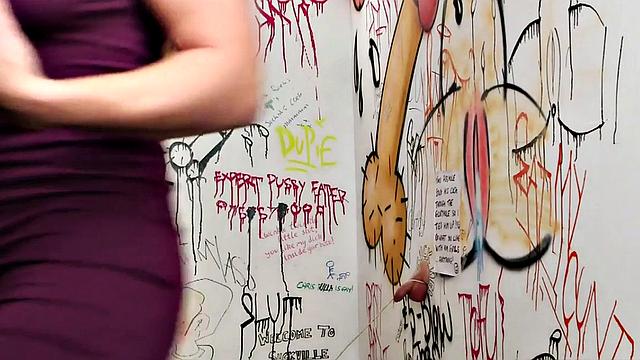 CFNM babe sucking off tiedup gloryhole dick