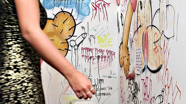 CFNM babe sucking off tiedup gloryhole dick