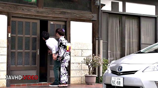 Naughty Japanese kimono babe fucked intensely and compelled to swallow cum